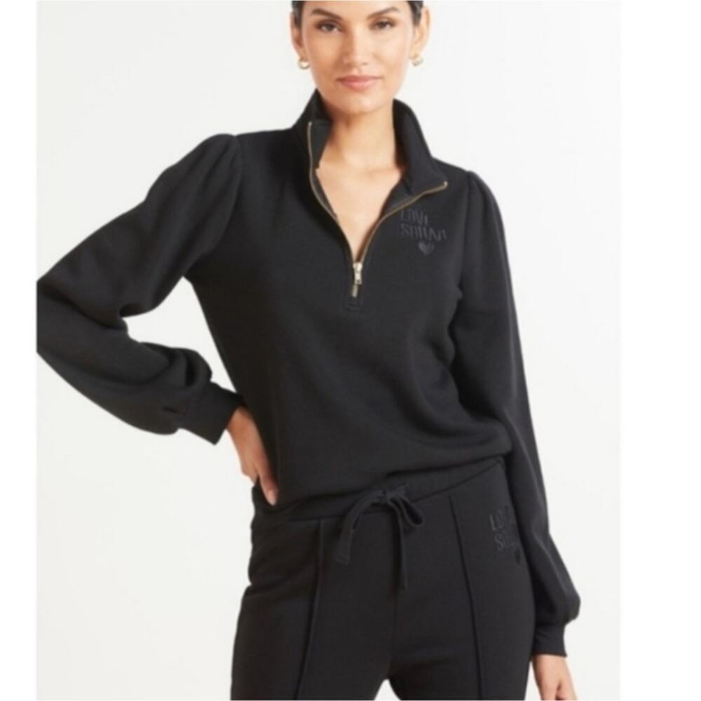Evereve x Love Squad Black 1/2 Zip Sweatshirt Puff Sleeve Size XL